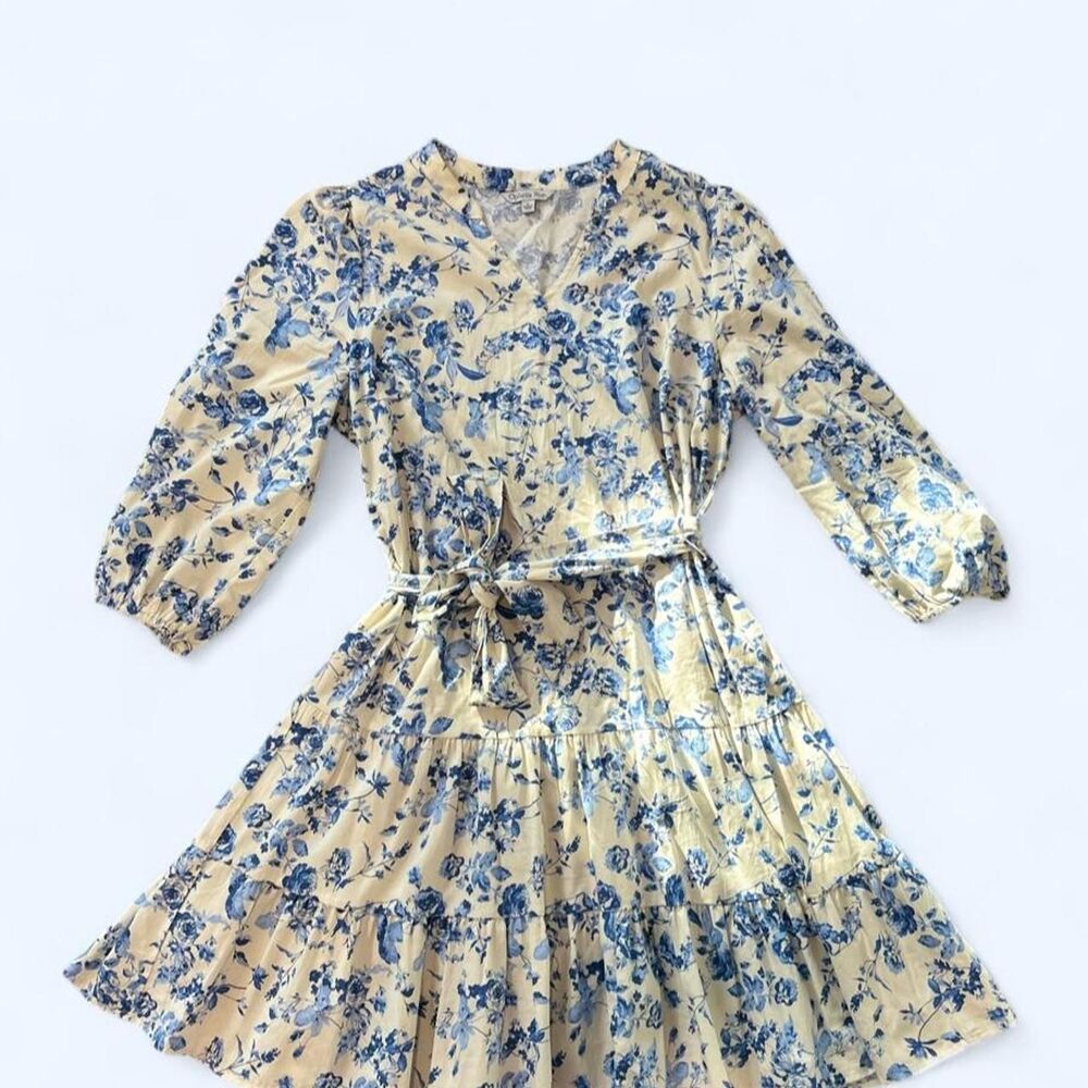 Women's Blue & White Midi Floral Dress.